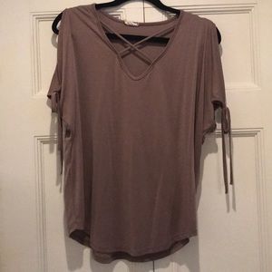 Caution to the wind open shoulder top